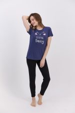 AR1305-S-V2 طقم يجاما قطعتين بلوز نصف كم لون كحلي Sleeping Beauty - الصورة 3
