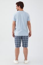 ⁦AR2576-S طقم شورت للرجال قطعتين قطن بلوز لون ازرق سماوي مع شورت كاروهات⁩ - الصورة ⁦5⁩