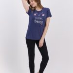 AR1305-S-V2 طقم يجاما قطعتين بلوز نصف كم لون كحلي Sleeping Beauty